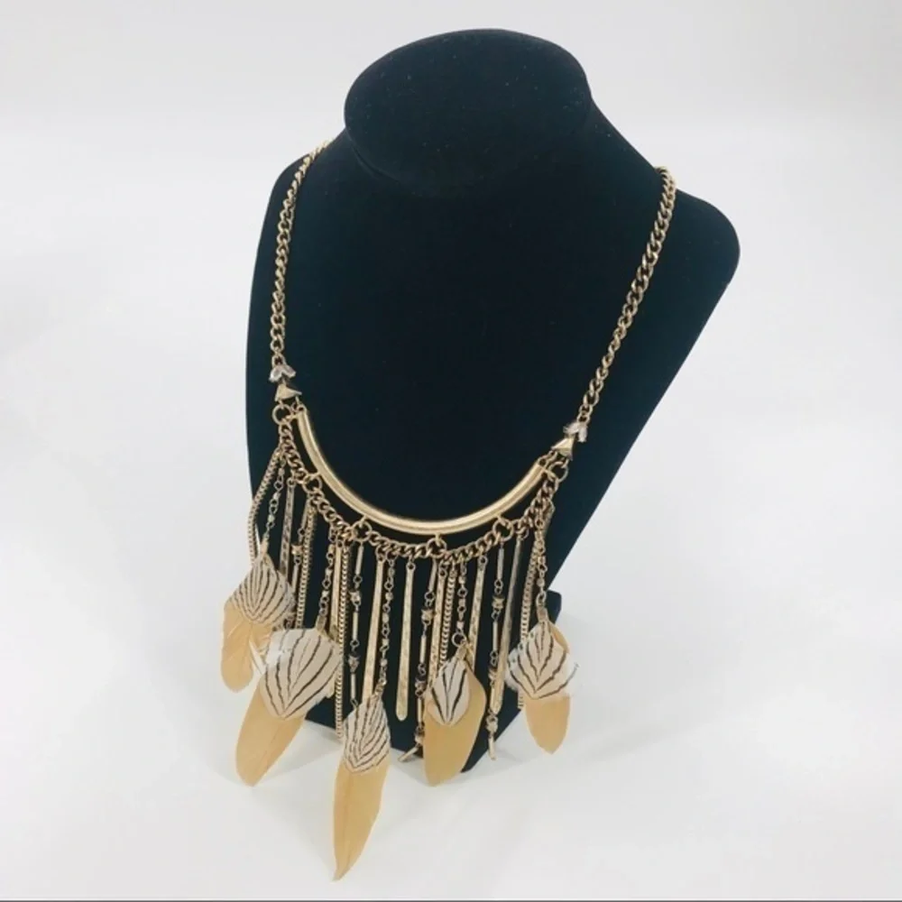 Zone Gold and Zebra Feather Necklace by Zone